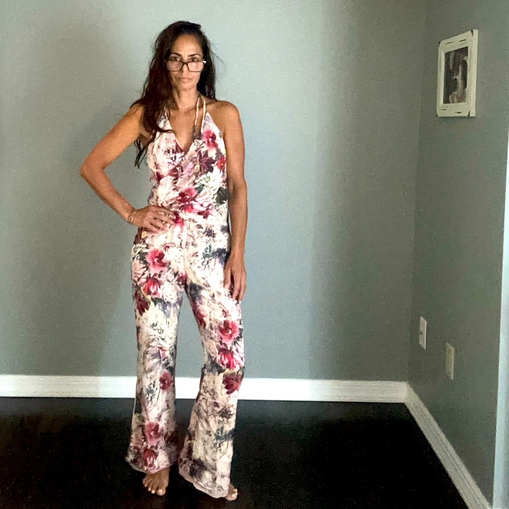 Haute Hippie silk floral halter jumpsuit size small